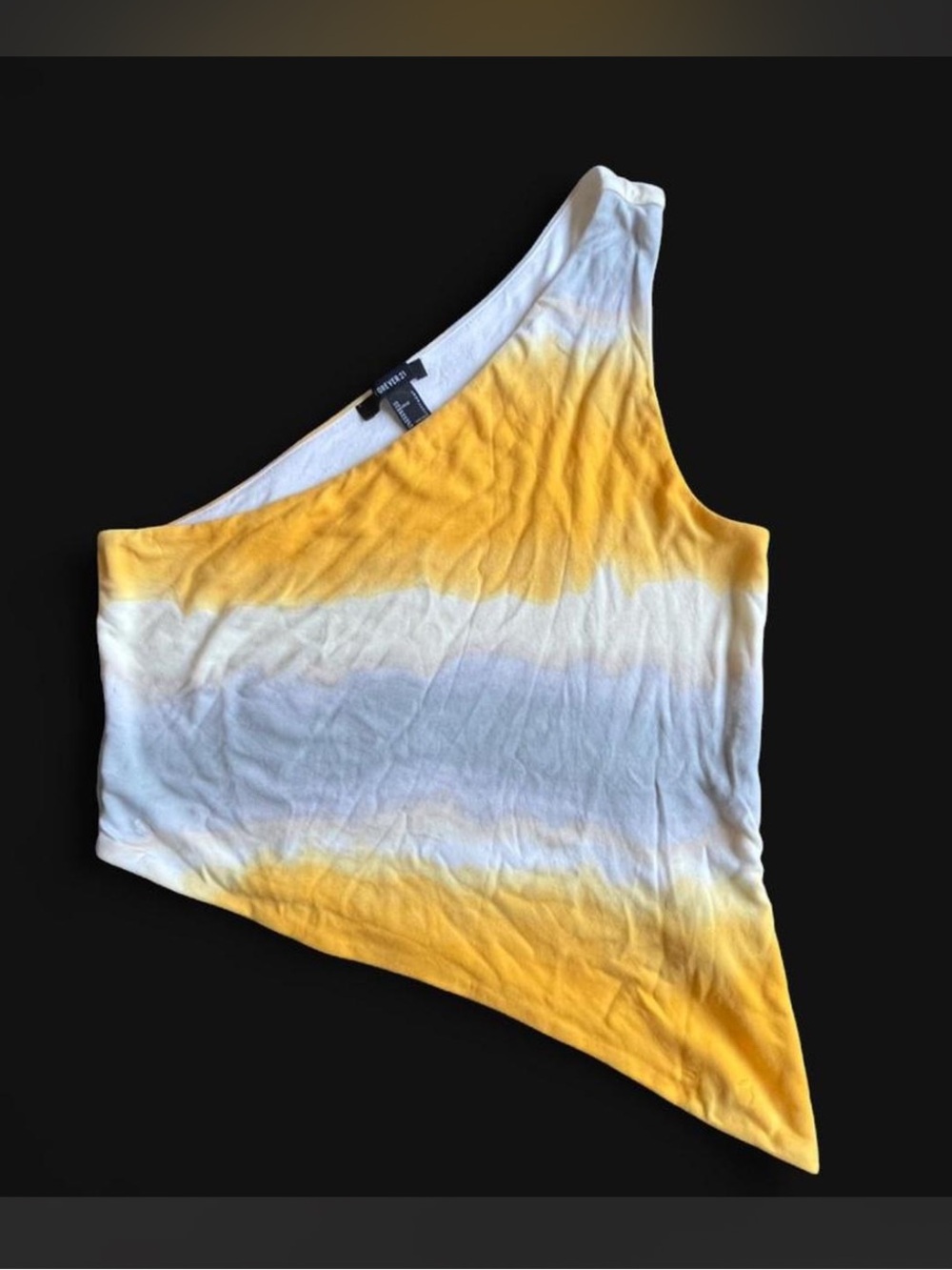 Forever 21 One-Shoulder Yellow and White Tie-Dye Women's Top